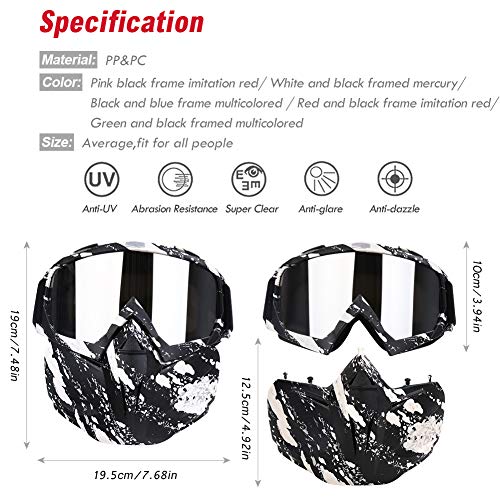 PiscatorZone Motorcycle Goggles Mask, Tactical Glasses with Detachable Mask Adjustable Windproof Outdoor Paintball Airsoft Mask Face Shield for Kids Men Women