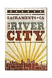 Sacramento, California - Skyline and Sunburst Screenprint Style (12x18 Premium Acrylic Puzzle, 130 Pieces)