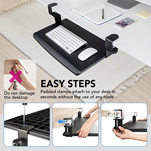 EHO Clamp On Keyboard Tray Retractable & Adjustable for Ergonomic