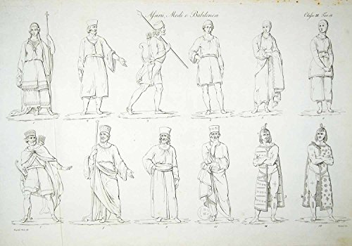 1833 Copper Engraving Eugenio Bosa Art Assyrian Babylonian Median Costume ILC1 - Original Copper Engraving