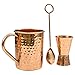 Mule Works by Flextyle Products - Moscow Mule Mugs Copper 4 Mug Gift Set. 16 oz Capacity 100% Pure Copper Hammered Finish with Copper Jigger and Copper Stirring Spoon - Beautiful Gift Box Included