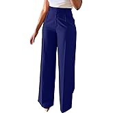 LKOUS Women's High Waisted Straight Wide Leg Dress Pants Stretchy Work Trousers with Pockets Business Casual