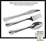 200 Sets Reflections Like Silver Plastic Silverware, Cutlery Combo of 600 Pieces Includes 200 Forks, 200 Knives, 200 Spoons