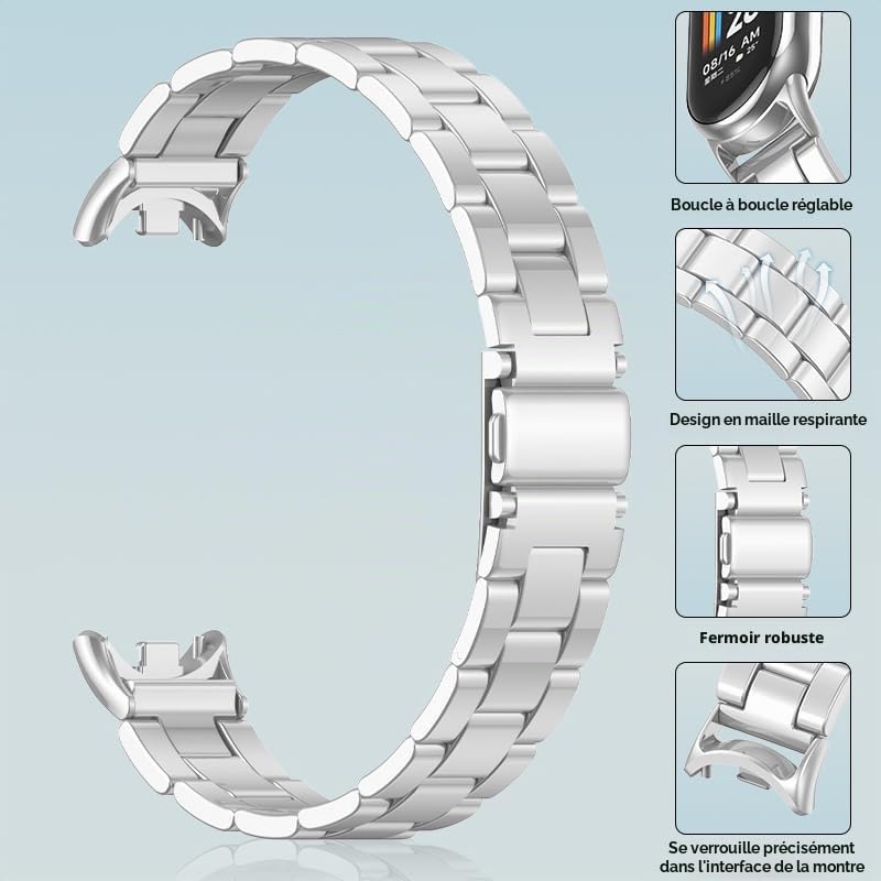 BANGTING Steel Straps Compatible with Xiaomi Mi Band 8 and Xiaomi Smart Mand 8, Replacement Metal Strap and 2 Screen Protectors for Mi Band 8