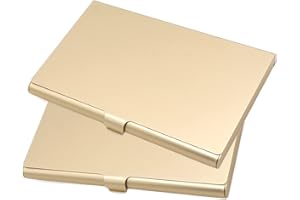 Joyangy Pack of 2 Gold Metal Business Card Holder, Aluminum Alloy Business Card Case, Flip Cover Slim Pocket Business Card Holder, Purse Name Card Holders for Men & Women