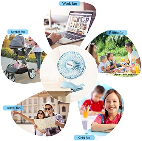 Battery Operated Clip Fan,Megoal Portable USB Rechargeable Personal Quiet Desk Fan with 5 Blades Cute Whale Design for Baby Stroller Office Trave Camping (Blue,6inch)