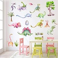 Mendom Watercolour Dinosaur Wall Decals, Peel and Stick Colorful Wall Art Mural for Kids Bedroom,Nursery, Classroom & More