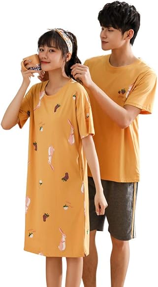 Amazon ペアルック カップル2着セット 兎柄 ペア パジャマ レディース 半袖パジャマ ワンピース 夏 可愛い ルームウェア メンズ パジャマ カップル 部屋着 韓国風 寝間着 上下セットお揃い ギフト 部屋着 結婚祝い おしゃれ 女性2xl パジャマ ルームウェアセット 通販