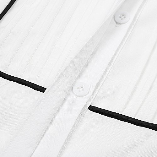 Gyouandme Women Uniform Long Lantern Sleeve Office Work White Basic Buttons Bow Tie Blouse Top (S, White)