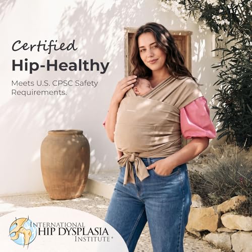 Momcozy Baby Wrap Carrier - Easy to Wear Infant Carrier Slings, Lightweight Hands Free Baby Sling, Adjustable Baby Wraps Carrier for Newborn to Toddler 8-35 lbs, Baby Travel Gear, Light Curry