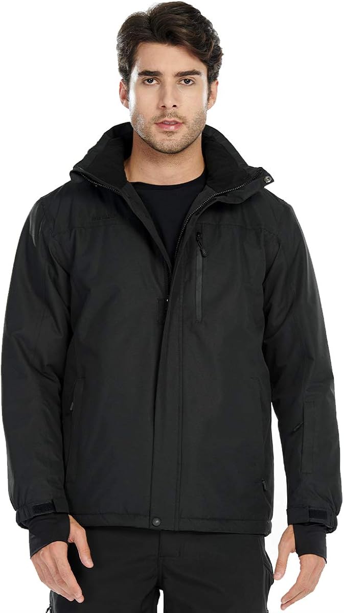 FREE SOLDIER Men's Waterproof Ski Snow Jacket Fleece Lined Warm Winter Rain Jacket with Hood : Clothing