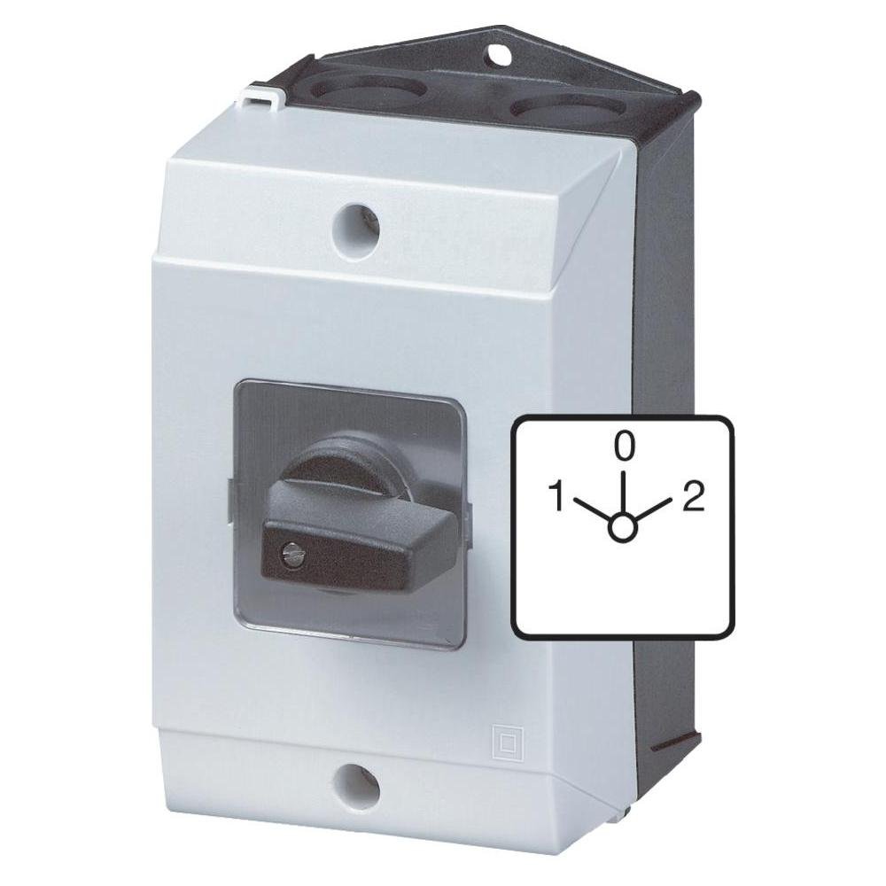 Eaton 207132 Reversible Switch, Contacts: 5, 20 A, front plate: 1-0-2, 60 degrees, locking, assembly.