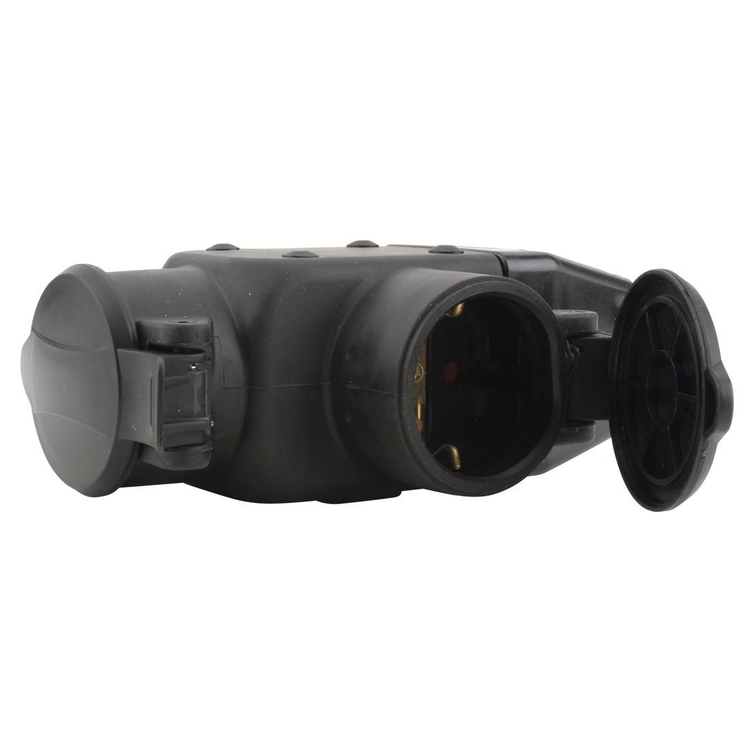 Unitec 44220L Schuko 3-Way Splitter with Hinged Lid IP44 Black