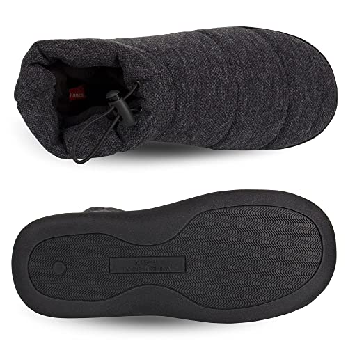 Hanes Men's SLIPPER Boot House Shoes With Indoor Outdoor Dark Black