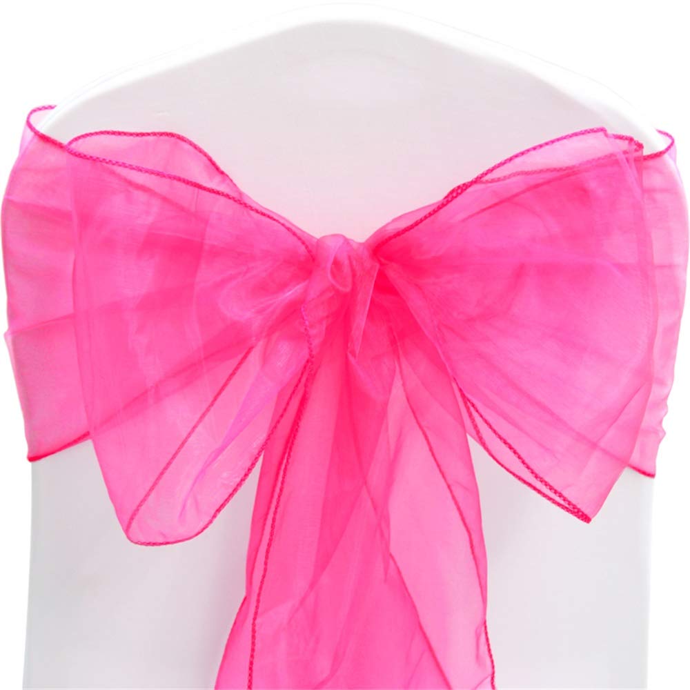 Time to Sparkle Pack of 50 Organza Sashes 22x280cm/9x110inch Wider Sash Fuller Bows Chair Cover Bows Sash for Wedding Party Birthday Decoration - Fuchsia