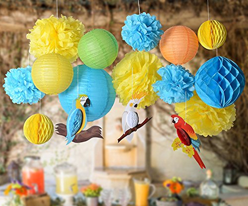 paper-jazz-16pcs-Parrot-Tropical-Birds-Honeycomb-Paper-Pom-Poms-Lanterns-for-Wedding-Birthday-Summer-Beach-Seaside-Hawaiian-Luan-Tiki-Party-Decorations-Yellow-Blue-Green-Color-Parrot-kit