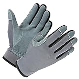 OZERO Work Gloves - Deerskin Leather Working Glove with Touch Screen Fingertips - Flexible and Breathable for Pet Caring/Light Duty/Auto Repairment/DIY/Garden - Perfect Fit for Women & Men(Gray,M)