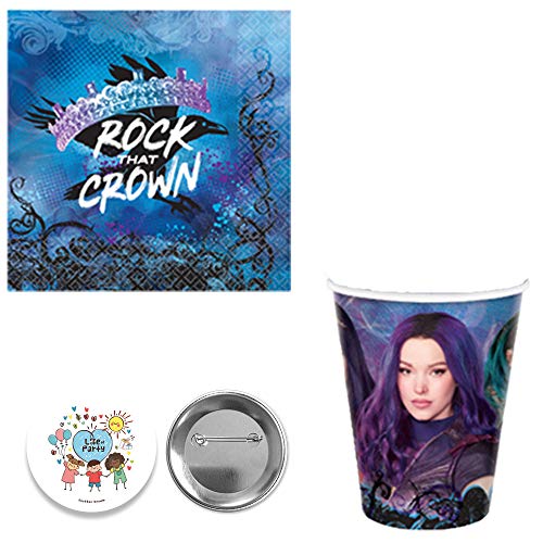 Descendants 3 Birthday Party Supplies Pack for 16 With Plates, Napkins, Cups, Tablecover, Balloons, Banner, and Pin - Thumbnail 2