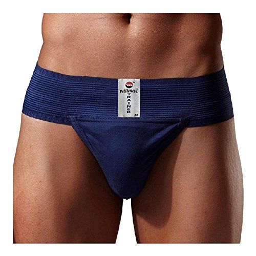 KD Willmax Gym Cotton Supporter T-Navy Blue Medium Gym Supporter Back Covered with Cup Pocket Athletic Fit Fashionable Brief Multi Sport Underwear Gym, Fitness & Outdoor Inner Wear Soft Underpants