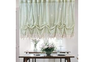 ABREEZE Curtain Tie Up Shade Window Panels for Living Room and Bedroom Balloon Curtains Hook Flower Sheer Curtains 1Panel