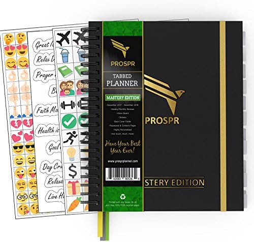 2018 PROSPR Productivity 12 Month Tabbed Planner &amp; Gratitude Journal | 8.5" x 11" Happiness Yearly Calendar Inspiration Quotes, Best Daily, Weekly Reviews &amp; Goal Sections | Organize Your Life &amp; Ideas