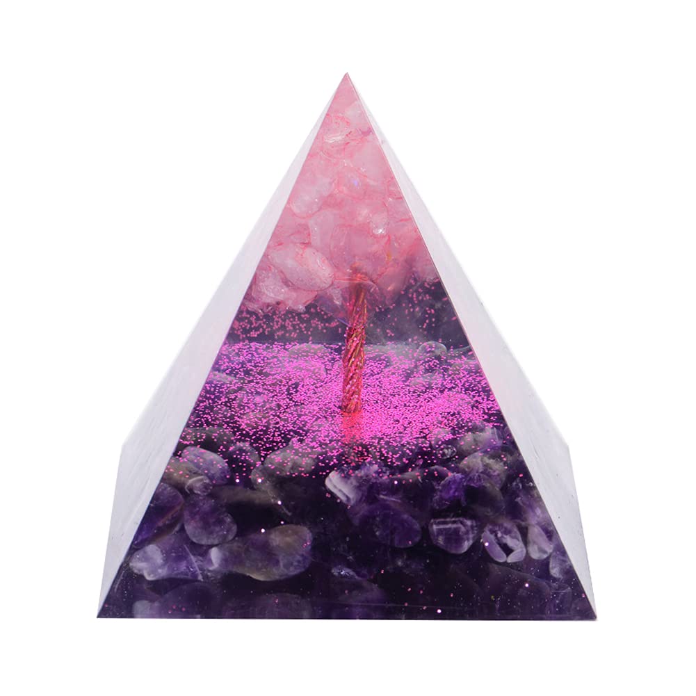 VNSTKWW Moonstone Crystal Orgone Pyramid Ogan Crystal Energy Tower Nature Reiki Chakra Crushed Stone Jewelry Flower of Life Crystal Orgonite Pyramid Healing Chakra Pyramid (purple)