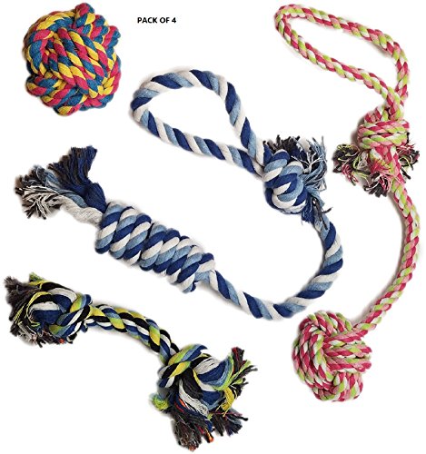 ixaer Pet Chew Toys, Set of 4 Pets Puppy Dog Pet Rope Toys For Small to Medium Dogs, Pets Puppy Dog Pet Rope T