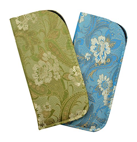 2 Pack Soft Eyeglass Slip Case For Women - Floral Paisley In Sage Green & Blue