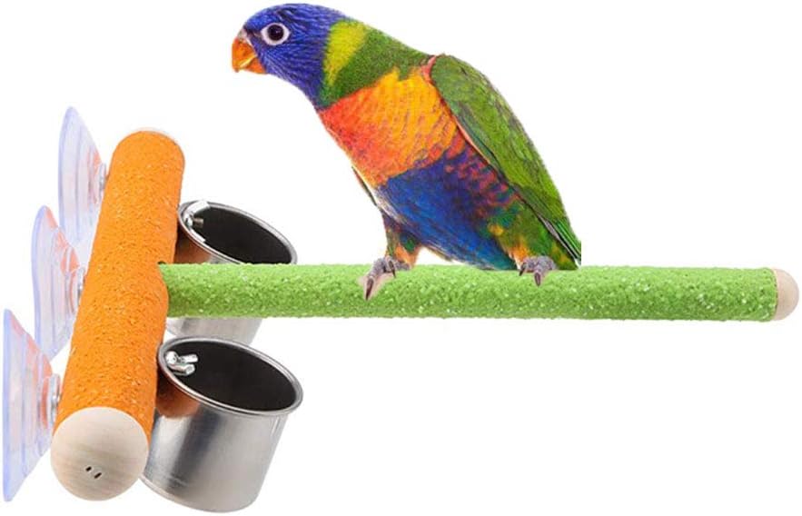 Suction Cup Shower Perch with Feeder Cups Window Wall Stand for Bird Parrot Budgie Parakeet Cockatiel Conure Lovebirds Finch Canary Macaw African Greys Amazon Cockatoo Bath Toy