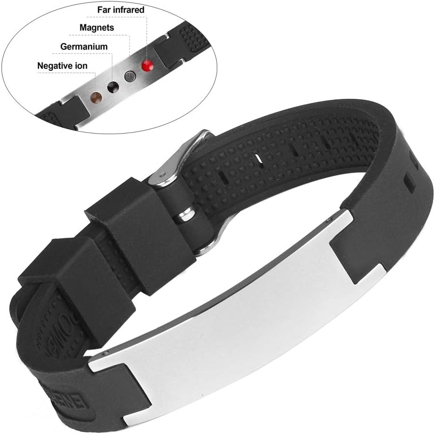 Summan Silicone Stainless Steel Magnetic Sport Bracelet Power Balance with 4 Elements for Pain Relief Arthritis and Carpal Tunnel Adjustable