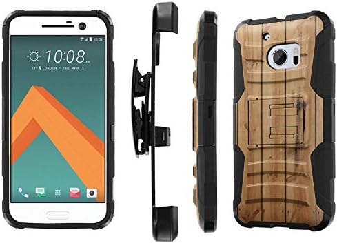 HTC 10 Case, [NakedShield] [Black/Black] Heavy Duty Holster Armor Tough Case + [Screen Protector] - [Wood Stripes] for HTC One M10 / HTC 10