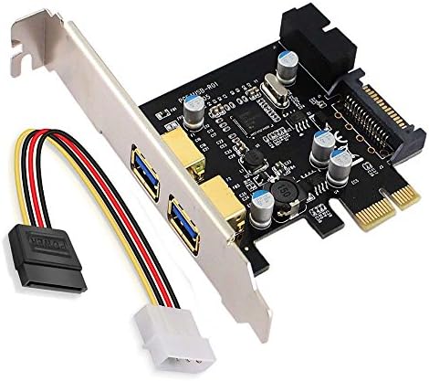 XinYuanSu PCI Express,PCI-E USB 3.0 2-Port Expansion Card,XinYS PCIe USB3.0 Card with 15Pin SATA Power Connector and 1-USB 3.0 19pin Connector -Expand Anther 2 Front USB 3.0 Ports -Black and Golden