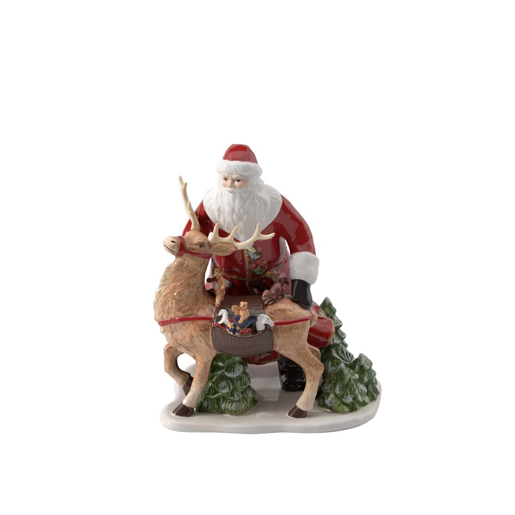 Villeroy & Boch – Christmas Toys Memory Santa with deer, a decorative ornament made of hard porcelain, suitable for candles, multi-coloured, 30 x 24 x 35 cm