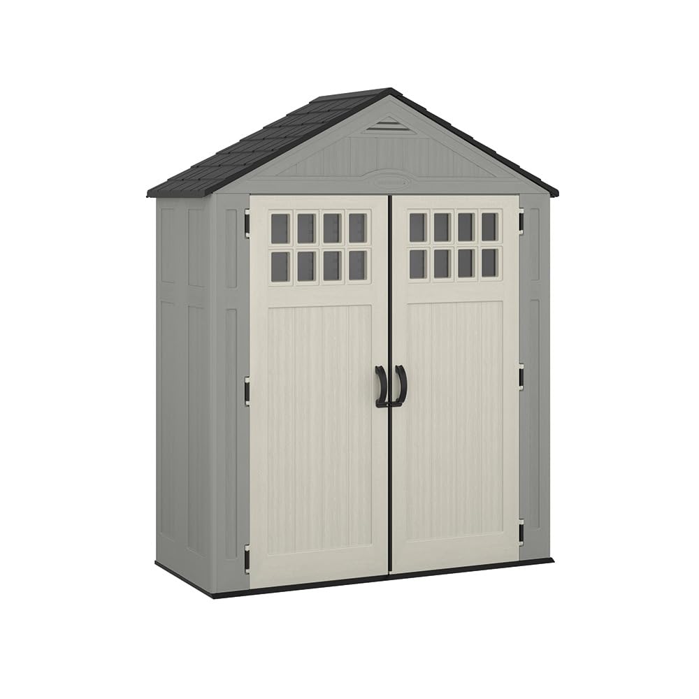 Photo 1 of Suncast BMS6312D Everett 6' x 3' Heavy-Duty Resin Outdoor Pad-Lockable Double Doors and Windows All-Weather Shed for Yard Storage, Dove Gray