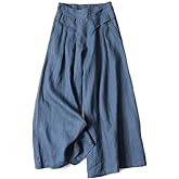 Plustrong Women's Culottes Linen Cropped Wide Leg Pants Elastic Waist Casual Palazzo Pants