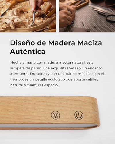 Lampara de Pared Recargable Inalambrica, Juego de 2 Apliques de Pared LED con Control Remoto, Luz RGB 15 Colores, 3 CCT Regulable, Rotación Magnética 360°, Lamparas de Pared Interior de Madera