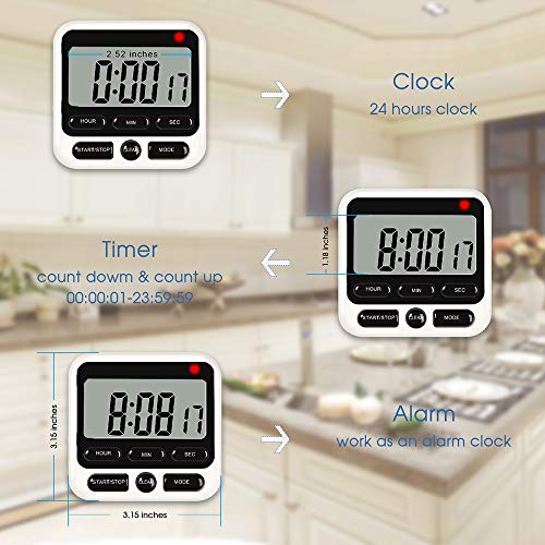 Digital Kitchen Timer for Cooking, Cooking Minute Second Timer Alarm Clock, Large LED Display, Loud Alarm, Magnetic Attaching/Stand, Suit for Cooking Baking Sports Games