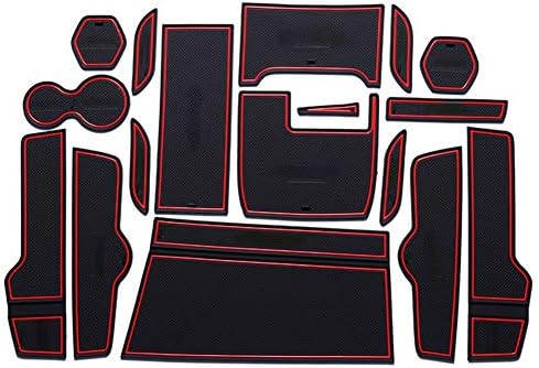 Mat Door Slot Pad Accessories Dust-Proof Storage Grid Pad 17pcs Non-Slip Car Supplies for Honda Civic 2016 2017 2018 Latex(Red Black)