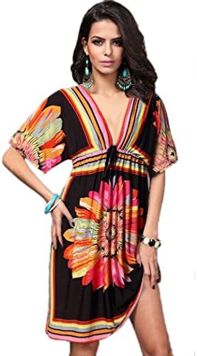Women Sexy V-neck Sundress Bohemia Swimwear Swimsuit Cover-Ups 01Black