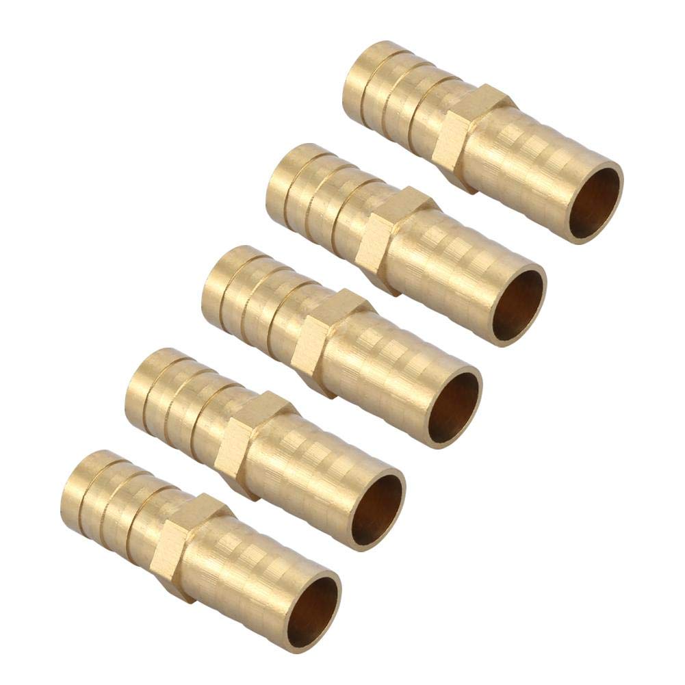 Hilitand 5 Pcs 2-Way Brass Barbed Pipe Adapter Brass Straight Barbed Connector Straight Tube Joiner Fitting for Air Water Oil Gas Fuel (12mm)