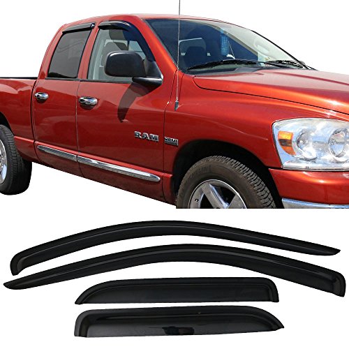 Window Visor Wind Deflectors For 2002-2009 Dodge Ram 1500/2500/3500 Crew Cab – Dark Grey Tape-On