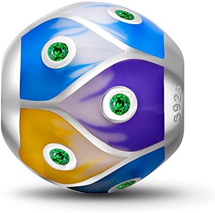 Charmstar Round Ball Charm with Emerald CZ Stones 925 Sterling Silver Colorful Enamel Beads for Charms Bracelet