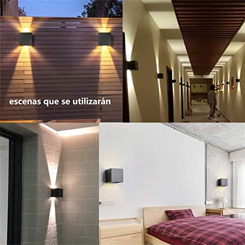 Sunsign lampara exterior pared, 12W lampara de pared, iluminación led modernos, Ángulo de haz ajustable hacia arriba y hacia abajo, IP65 impermeable, 4 pieza, negro(luz calida)