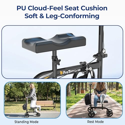 Premium Knee Scooter – Foldable & Steerable Knee Walker, Dual Brakes, New Band Brake, Comfort Knee Pad for Foot Surgery, Broken Foot & Ankle Injury Recovery, Compact Crutch Alternative(Black)