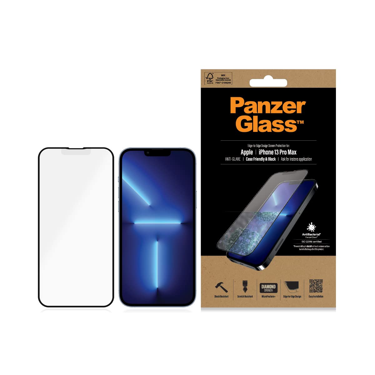 PanzerGlass™ Screen Protector for iPhone 13 Pro Max, Case Friendly, Anti-Glare, Black