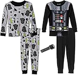 Star Wars Little Boys' Vader Costume 4-Piece Pajama Set with FlashLight, 4