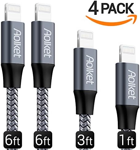 Lightning Cable, Aolket iPhone Charger 4Pack Lightning Cables (1ft, 3ft, 2x6ft) Fast Charging and Durable Charger Cord Compatible with iPhone X /8/8+/7/7+ /6s/6s+ /6/6+ /5s/5c/5/SE, iPad/iPod and More