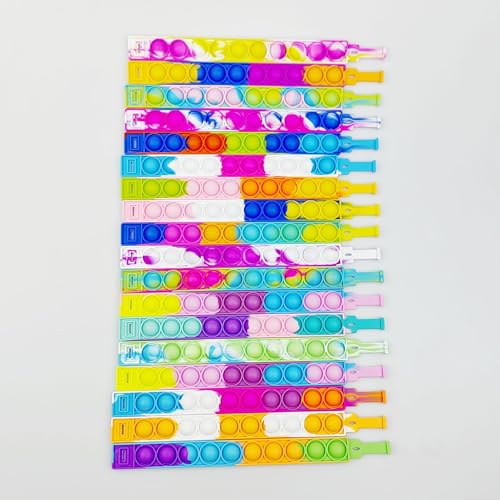 YUHOHO 50 Piezas Juego Push Pop It Burbuja Juguete Antiestrés Pulsera,Pop Pulsera Fidget Juguetes,Mano Dedo Prensa Multicolor Silicona Muñequera Juguete,Alivio estrés Finger Press Pulsera Silicona