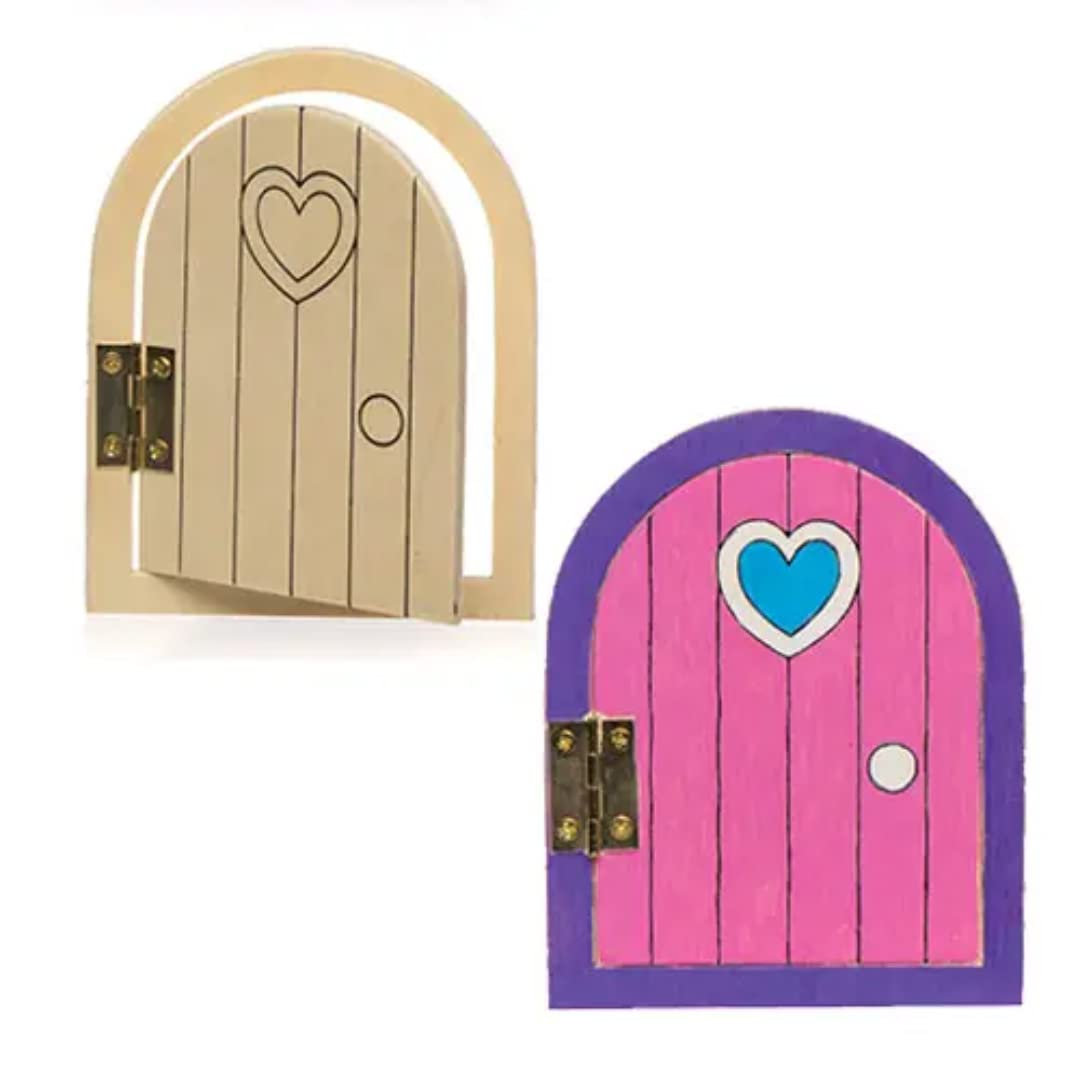 Baker Ross AR220 Wooden Fairy Doors (Pack of 4) For Kids To Decorate and Personalise, 8.5cm x 11cm