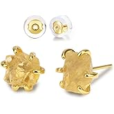 Citrine Earrings, Natural Raw Gemstone Earrings for Women, Prong Setting Stud Earrings Birthstone Crystal Handmade Jewelry for Women
